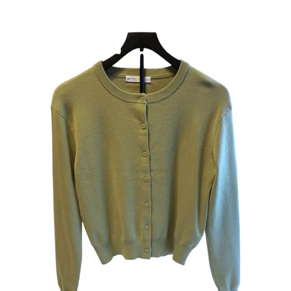 Oak + Fort Sage Green Button Front Crew Neck Cardigan Sweater CG-13913-W Small